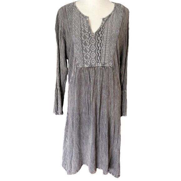 Relaxx Gray Boho Festival Midi Casual Flowy Summer Church Long Sleeved Dress - Picture 2 of 7